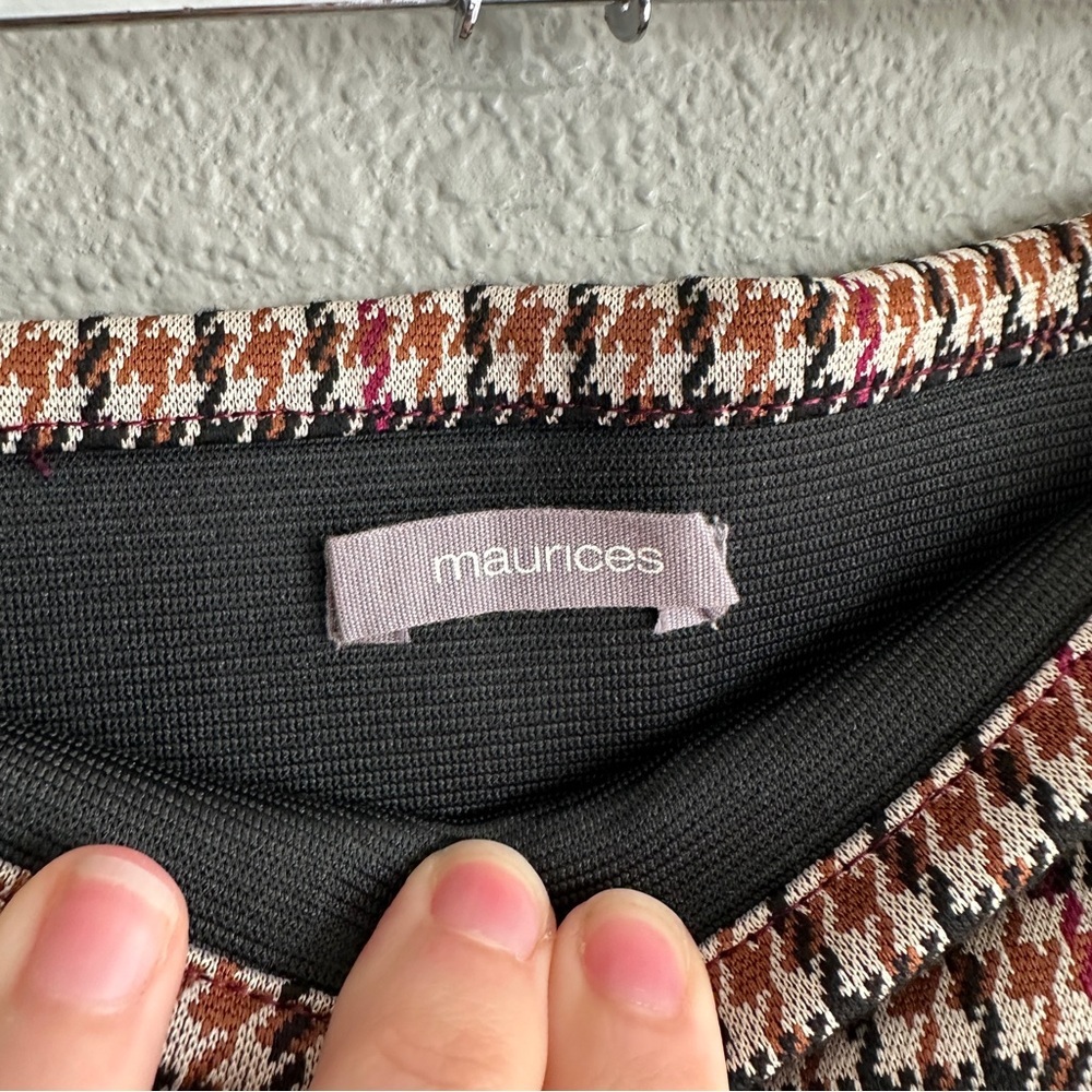 NWT Maurice’s Red Tan Houndstooth High Rise Mini Skirt Medium - Picture 3 of 9